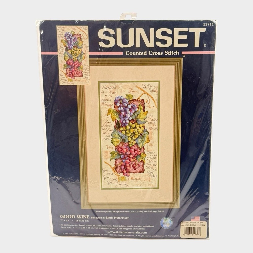 Sunset Good Wine Counted Cross Stitch Kit 13711 Linda Hutchinson Sealed 2003 VTG